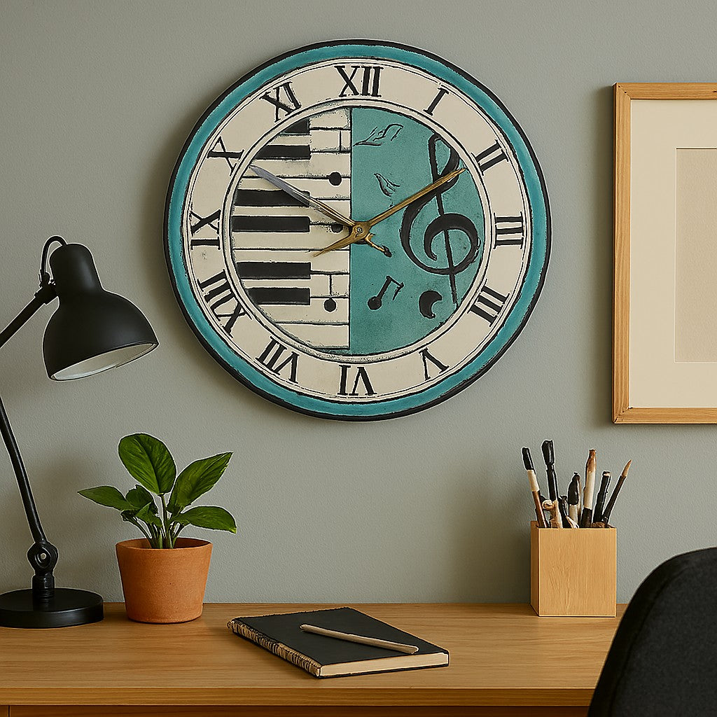 Orologio artigianale da parete in ceramica Raku design Sinfonia del Tempo - Diametro 29 cm