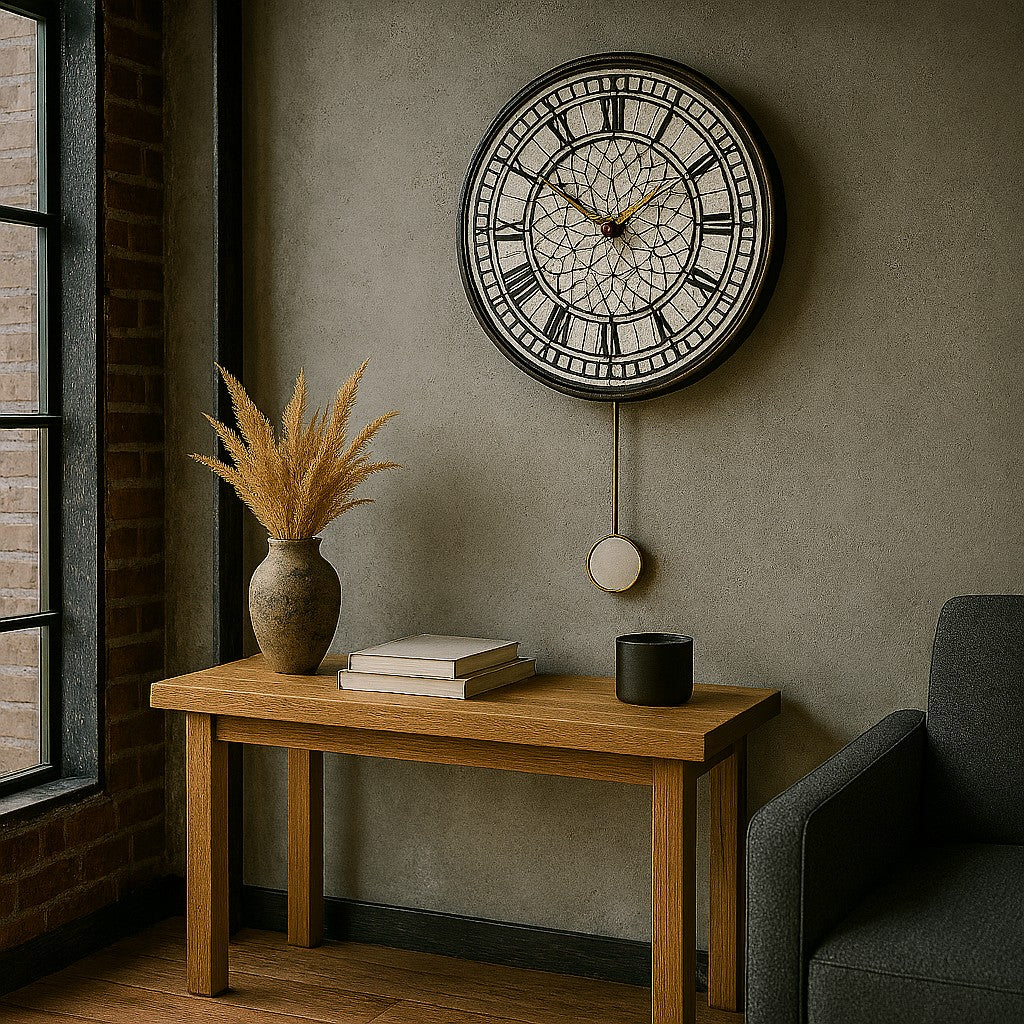 Orologio artigianale da parete in ceramica Raku design Rosone Celeste - Diametro 35 cm