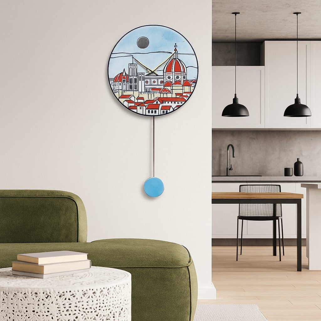 Orologio artigianale da parete in ceramica Raku design Cupola Fiorentina - Diametro 35 cm