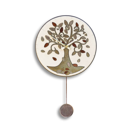 Orologio artigianale da parete in ceramica Raku design Albero della Vita - Diametro 29 cm