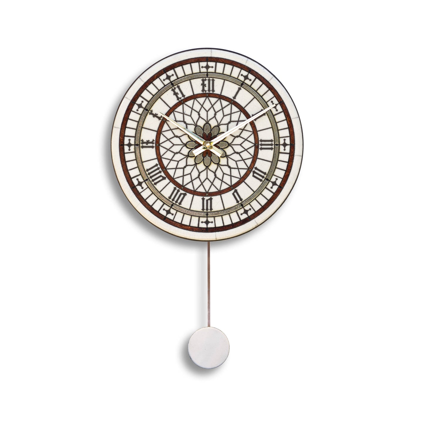 Orologio artigianale da parete in ceramica Raku design Rosone Gotico - Diametro 29 cm