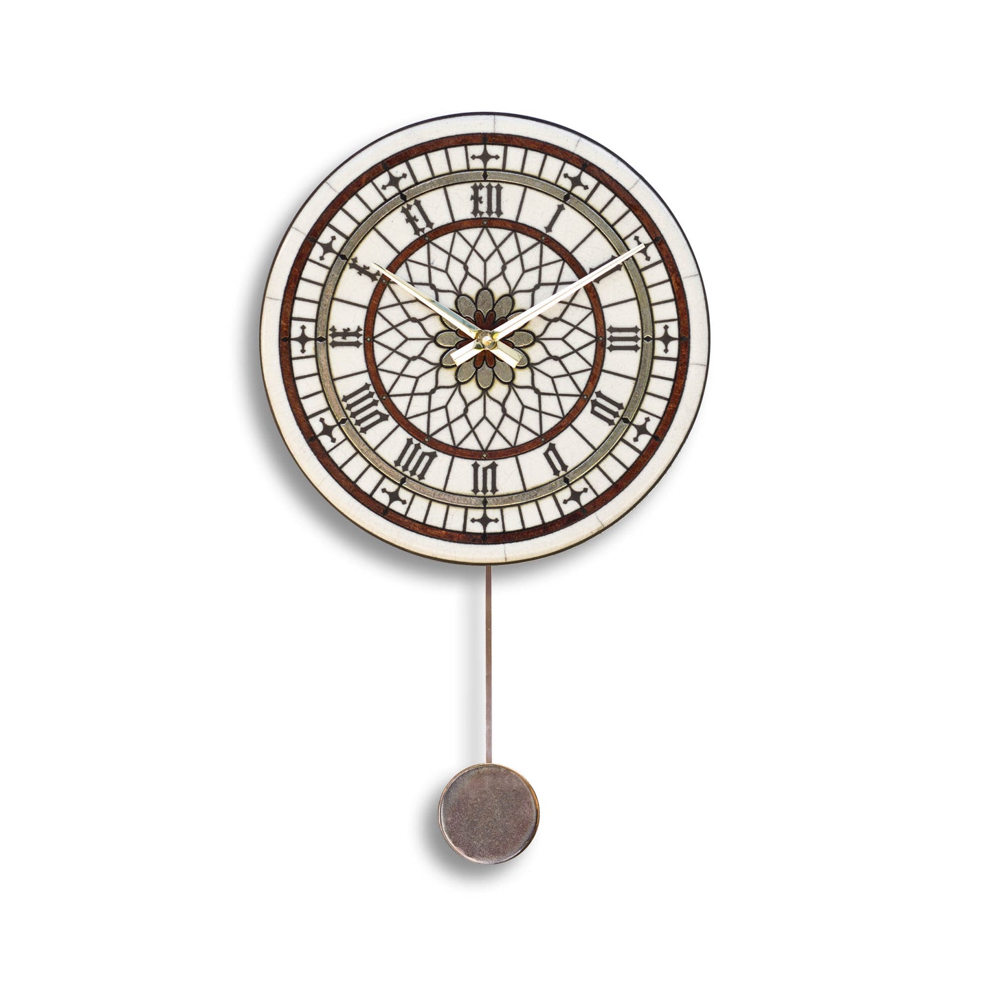 Orologio artigianale da parete in ceramica Raku design Rosone Gotico - Diametro 29 cm