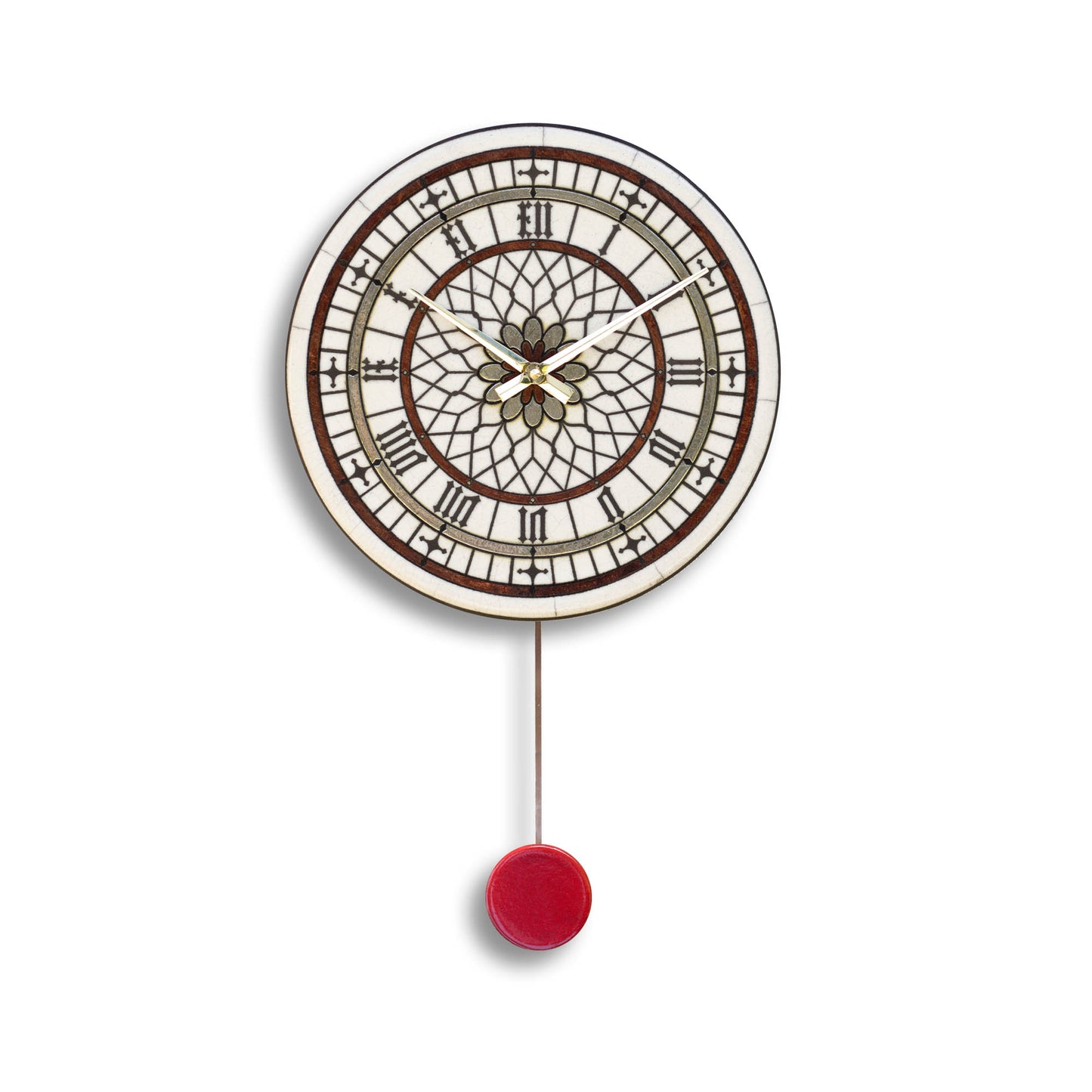 Orologio artigianale da parete in ceramica Raku design Rosone Gotico - Diametro 29 cm