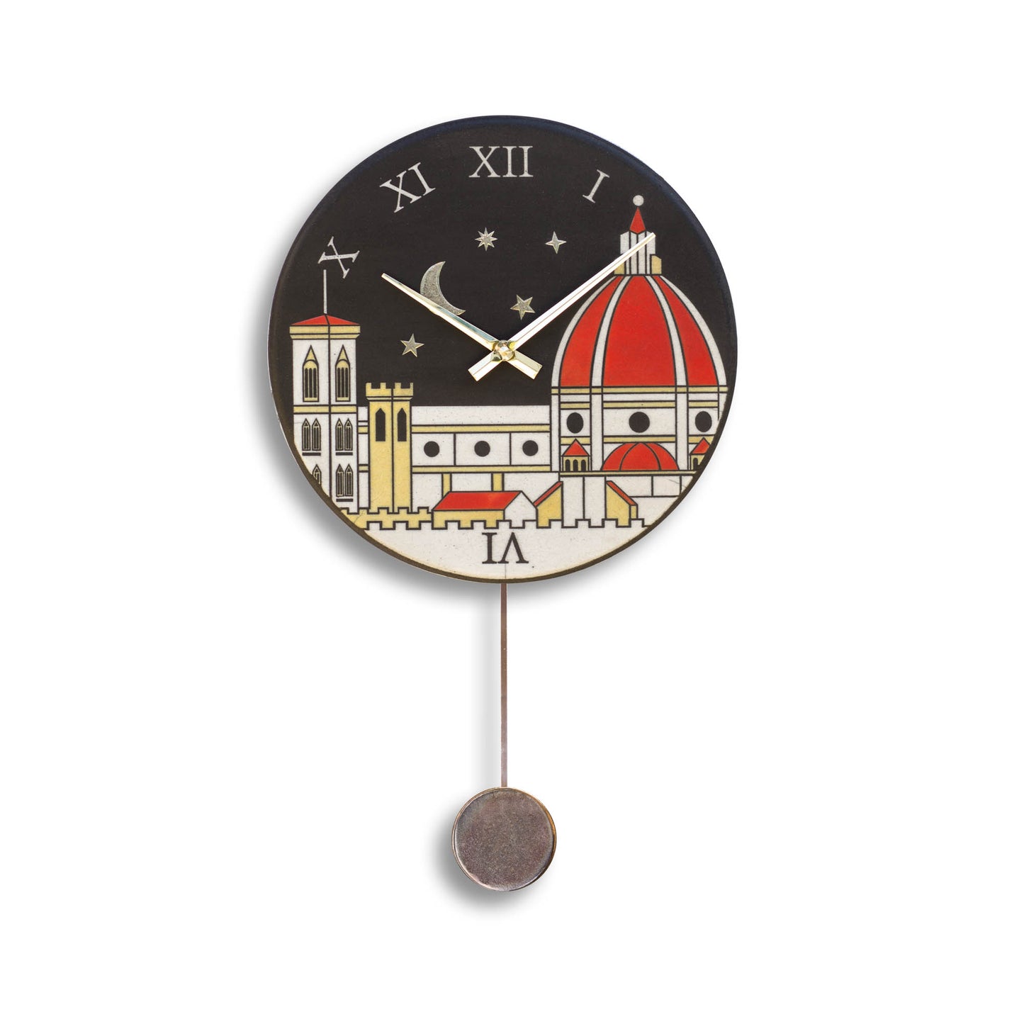 Orologio artigianale da parete in ceramica Raku design Firenze Notturna - Diametro 29 cm