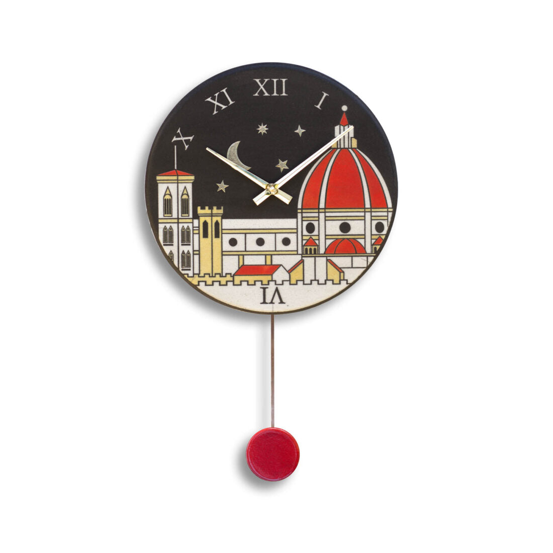 Orologio artigianale da parete in ceramica Raku design Firenze Notturna - Diametro 29 cm