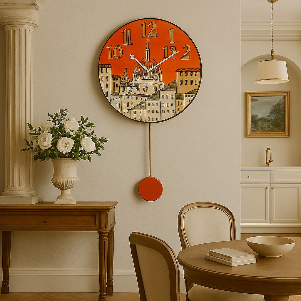 Orologio artigianale da parete in ceramica Raku design Firenze Dorata- Diametro 35 cm