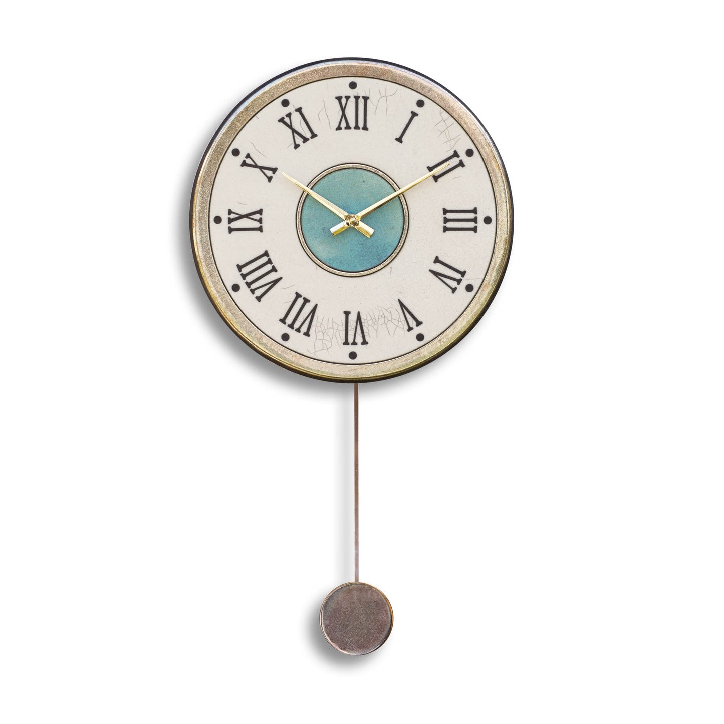 Orologio artigianale da parete in ceramica Raku design Patina Classica - Diametro 35 cm