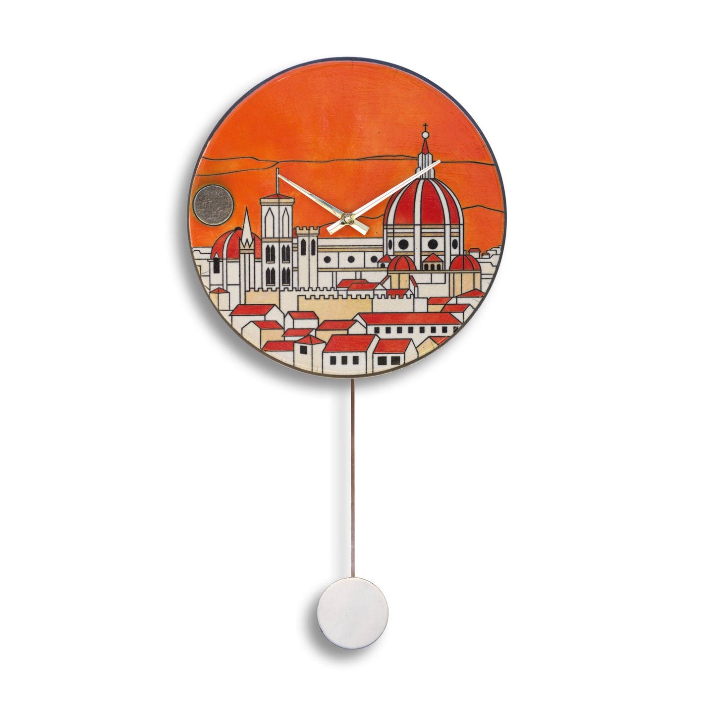 Orologio artigianale da parete in ceramica Raku design Firenze Dorata - Diametro 35 cm