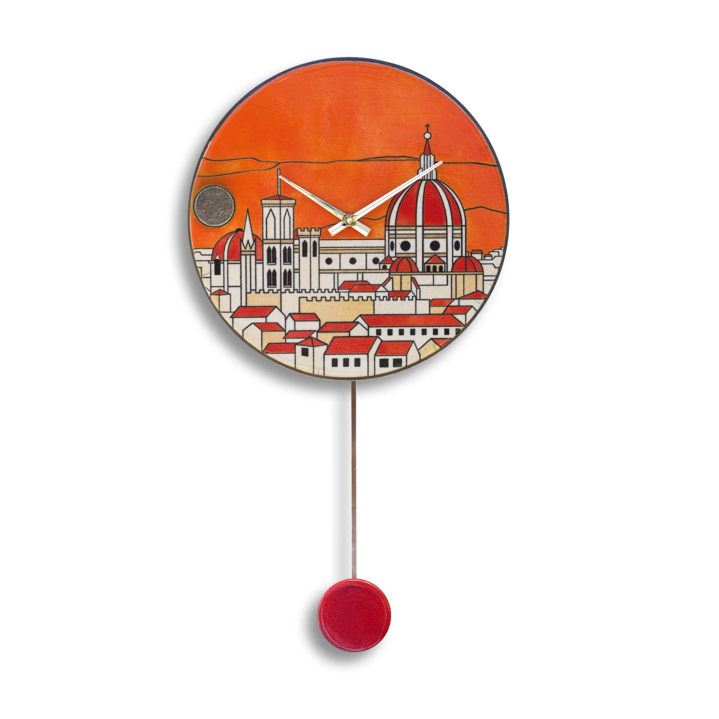 Orologio artigianale da parete in ceramica Raku design Firenze Dorata - Diametro 35 cm