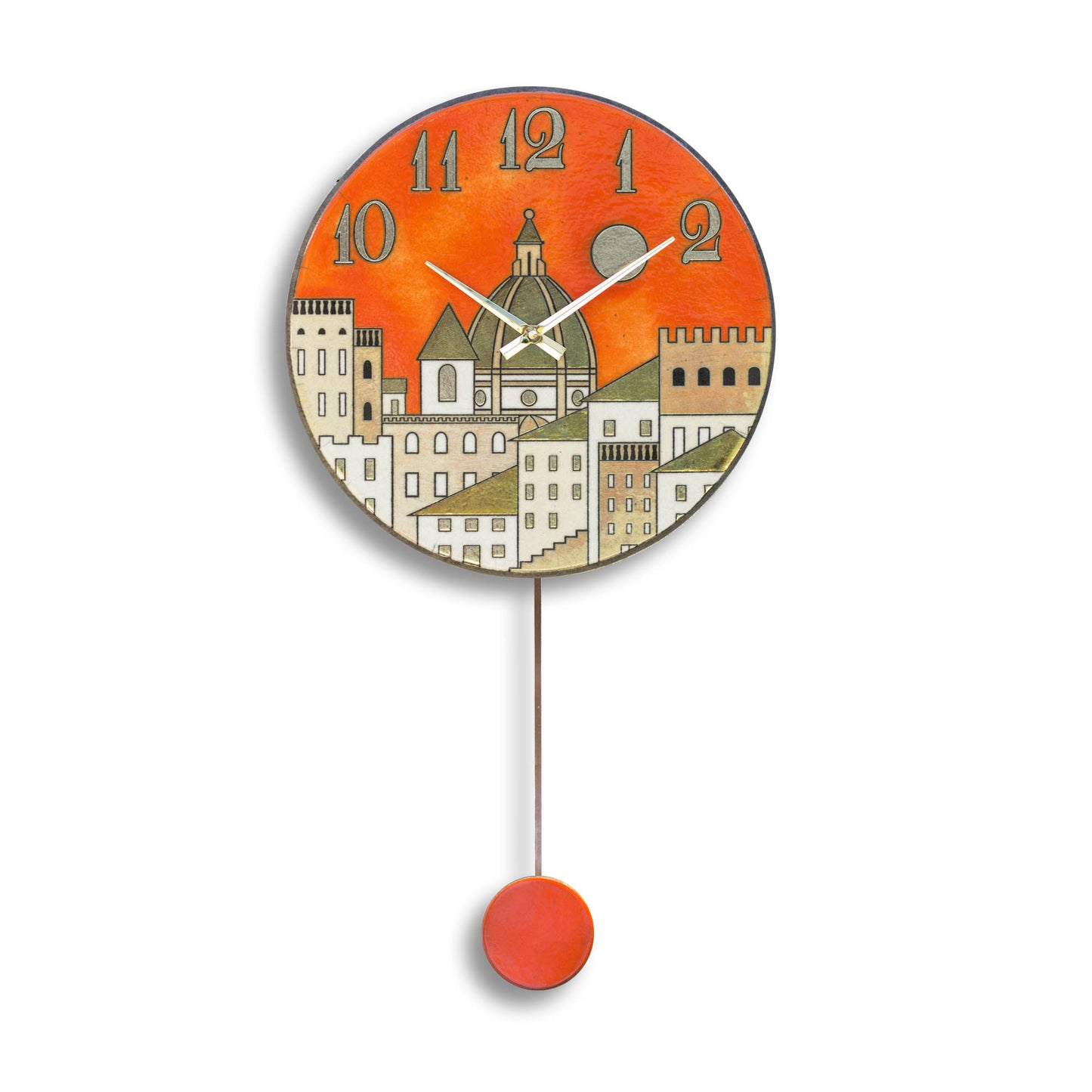 Orologio artigianale da parete in ceramica Raku design Firenze Dorata- Diametro 35 cm