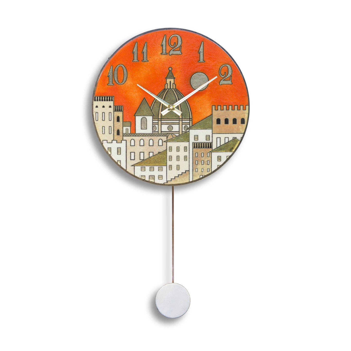 Orologio artigianale da parete in ceramica Raku design Firenze Dorata- Diametro 35 cm