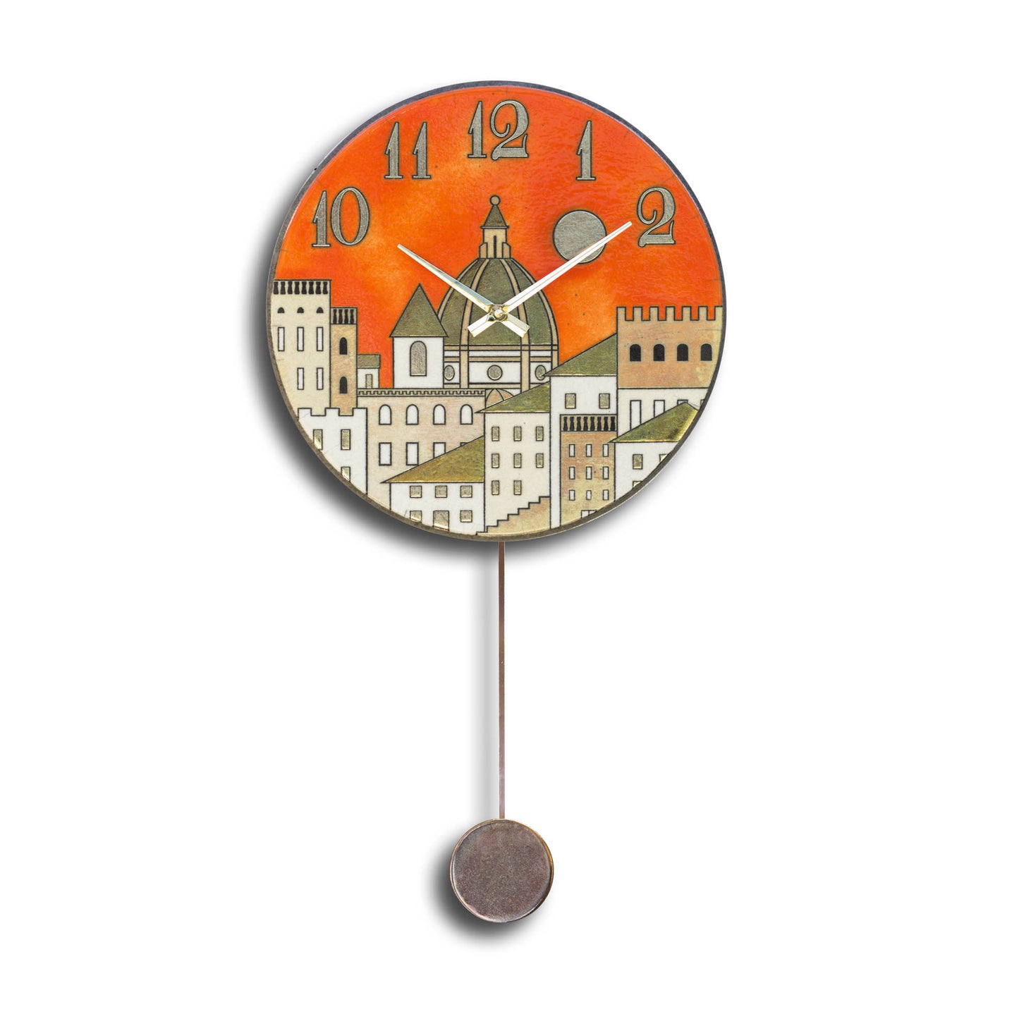 Orologio artigianale da parete in ceramica Raku design Firenze Dorata- Diametro 35 cm