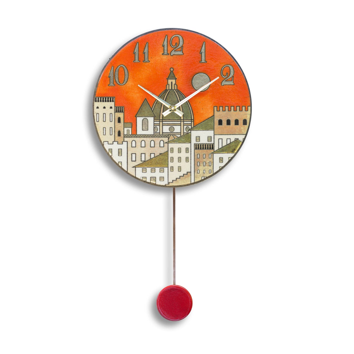 Orologio artigianale da parete in ceramica Raku design Firenze Dorata- Diametro 35 cm