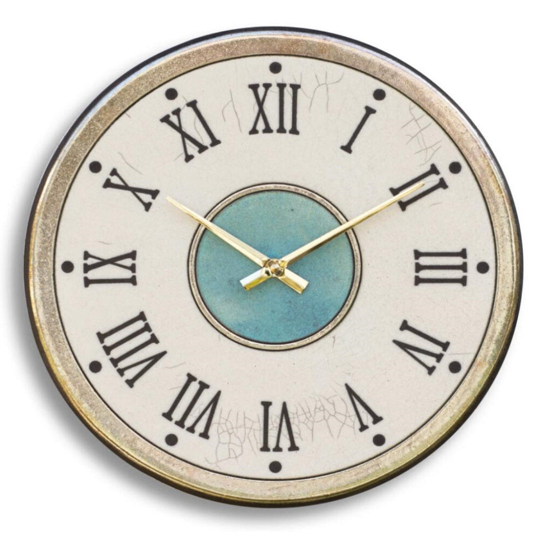 Orologio artigianale da parete in ceramica Raku design Patina Classica - Diametro 35 cm
