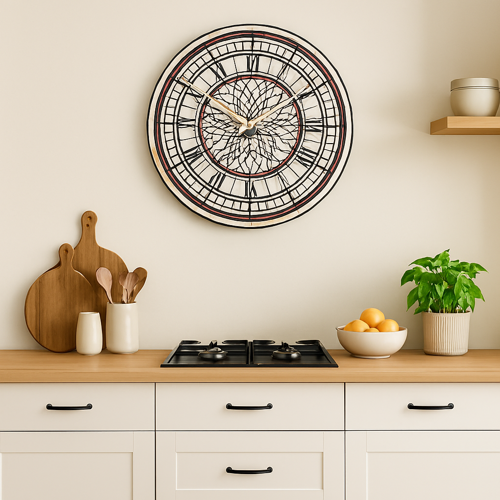 Orologio artigianale da parete in ceramica Raku design Rosone Gotico - Diametro 29 cm