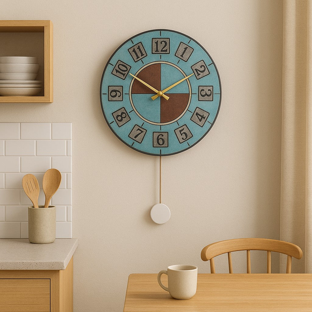 Orologio artigianale da parete in ceramica Raku design Minimal Retrò - Diametro 29 cm