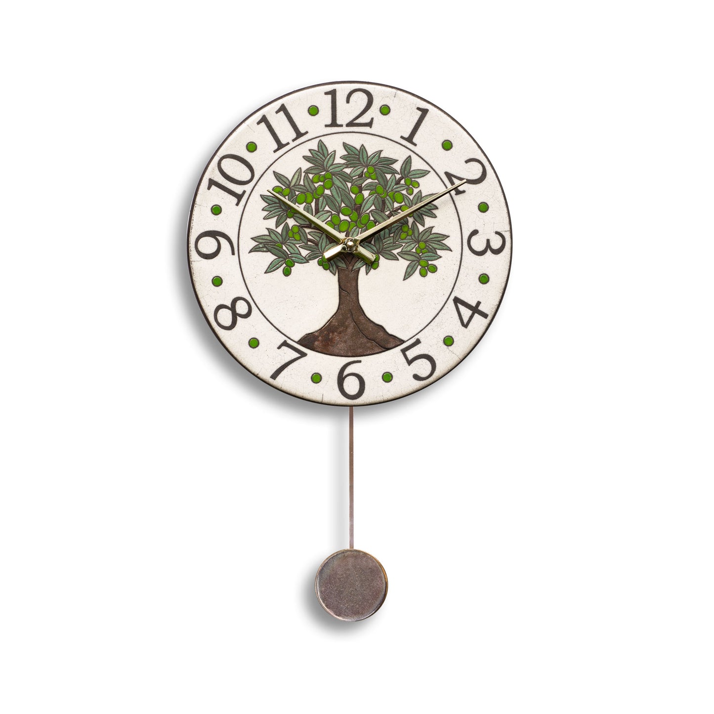 Orologio artigianale da parete in ceramica Raku design Albero Ulivo - Diametro 29 cm