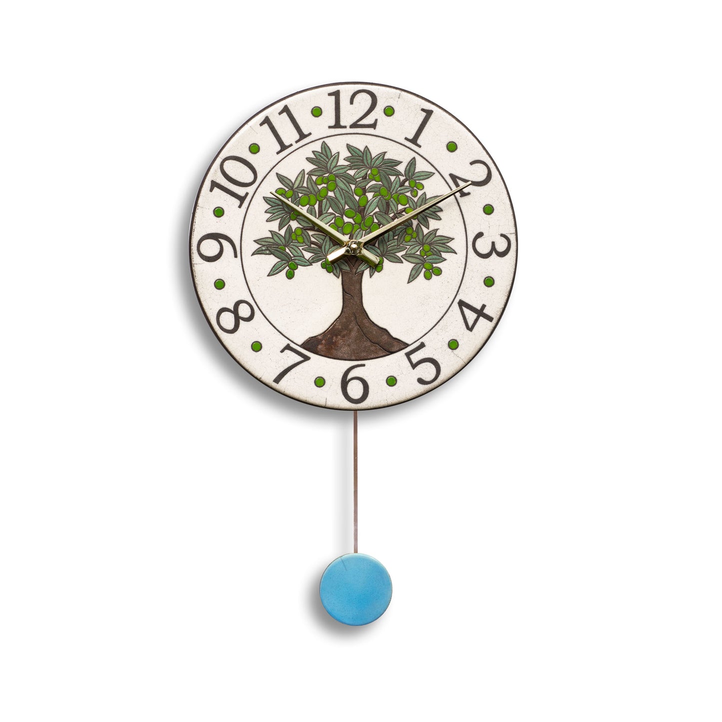 Orologio artigianale da parete in ceramica Raku design Albero Ulivo - Diametro 29 cm