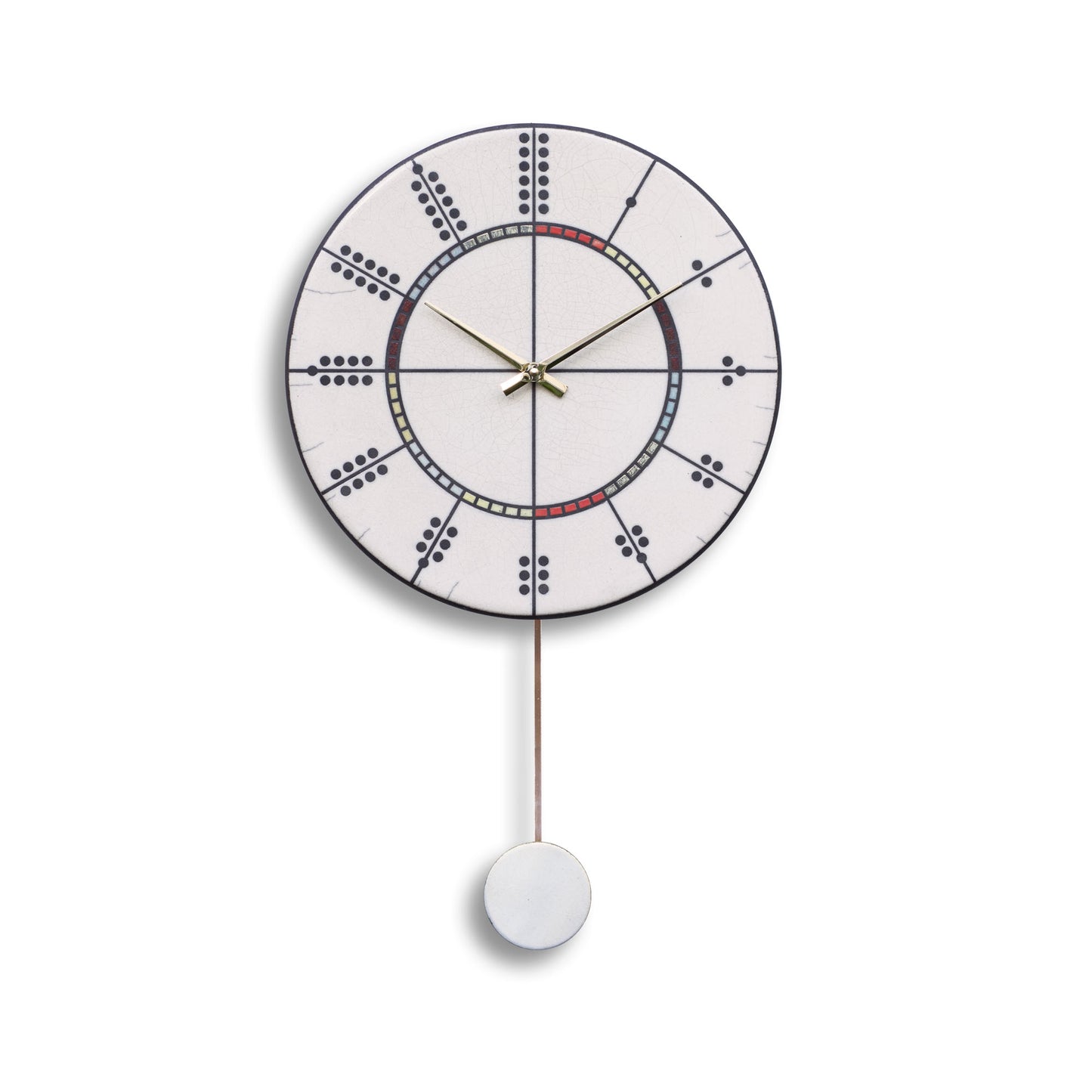 Orologio artigianale da parete in ceramica Raku design Domino Cromatico - Diametro 29 cm
