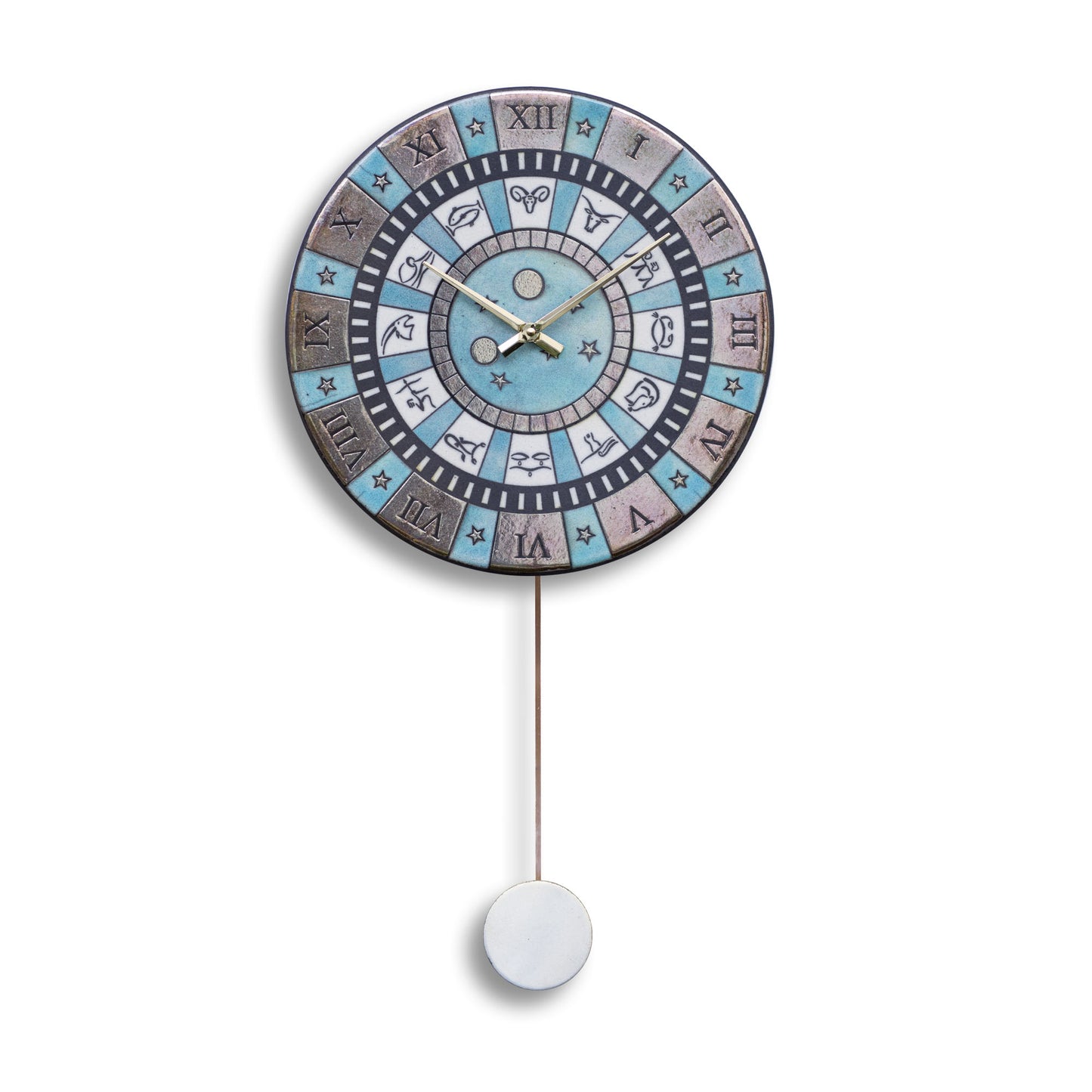 Orologio artigianale da parete in ceramica Raku design Zodiaco Celeste - Diametro 35 cm