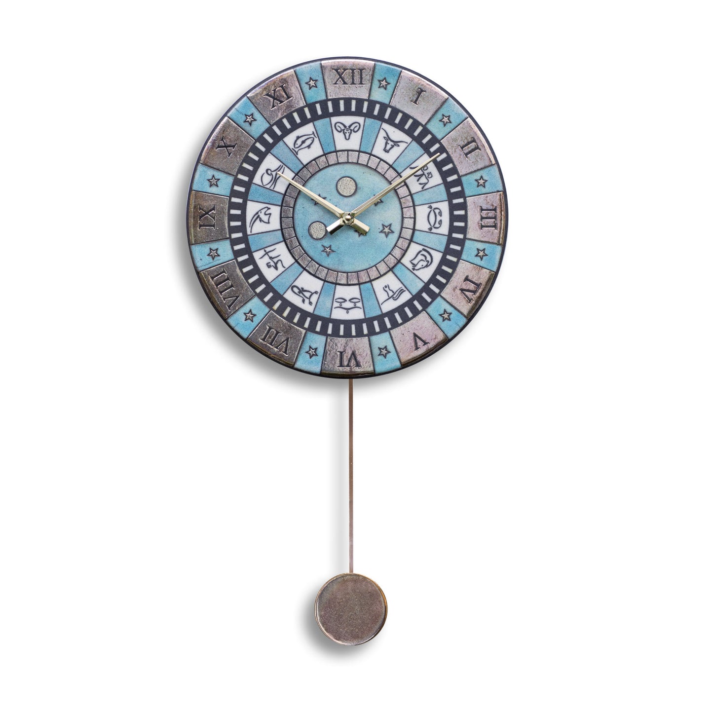 Orologio artigianale da parete in ceramica Raku design Zodiaco Celeste - Diametro 35 cm