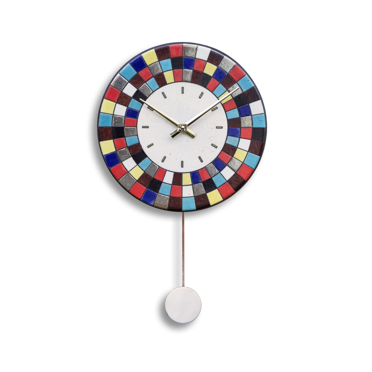 Orologio artigianale da parete in ceramica Raku design Mosaico Cromatico - Diametro 29 cm