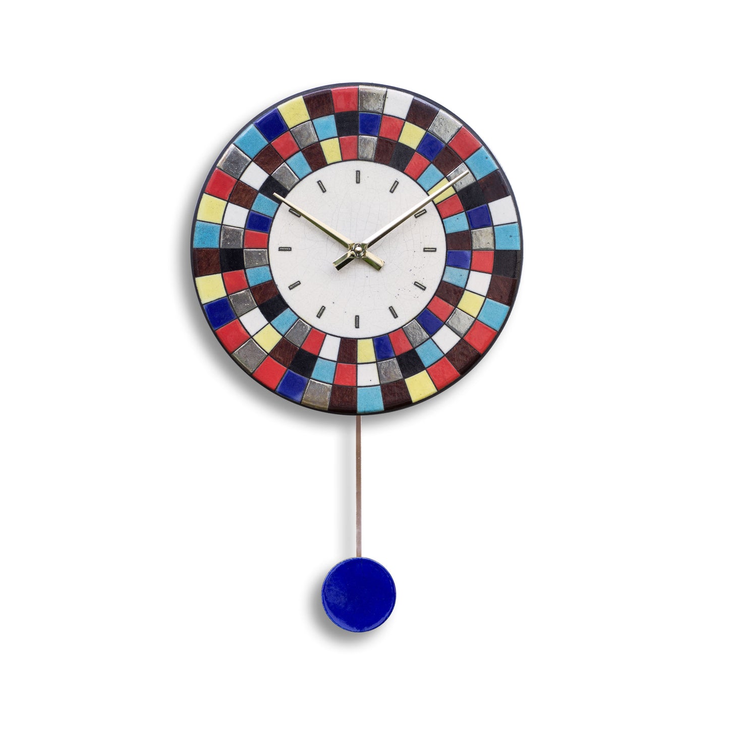 Orologio artigianale da parete in ceramica Raku design Mosaico Cromatico - Diametro 29 cm