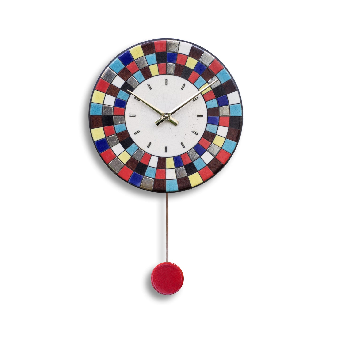 Orologio artigianale da parete in ceramica Raku design Mosaico Cromatico - Diametro 29 cm