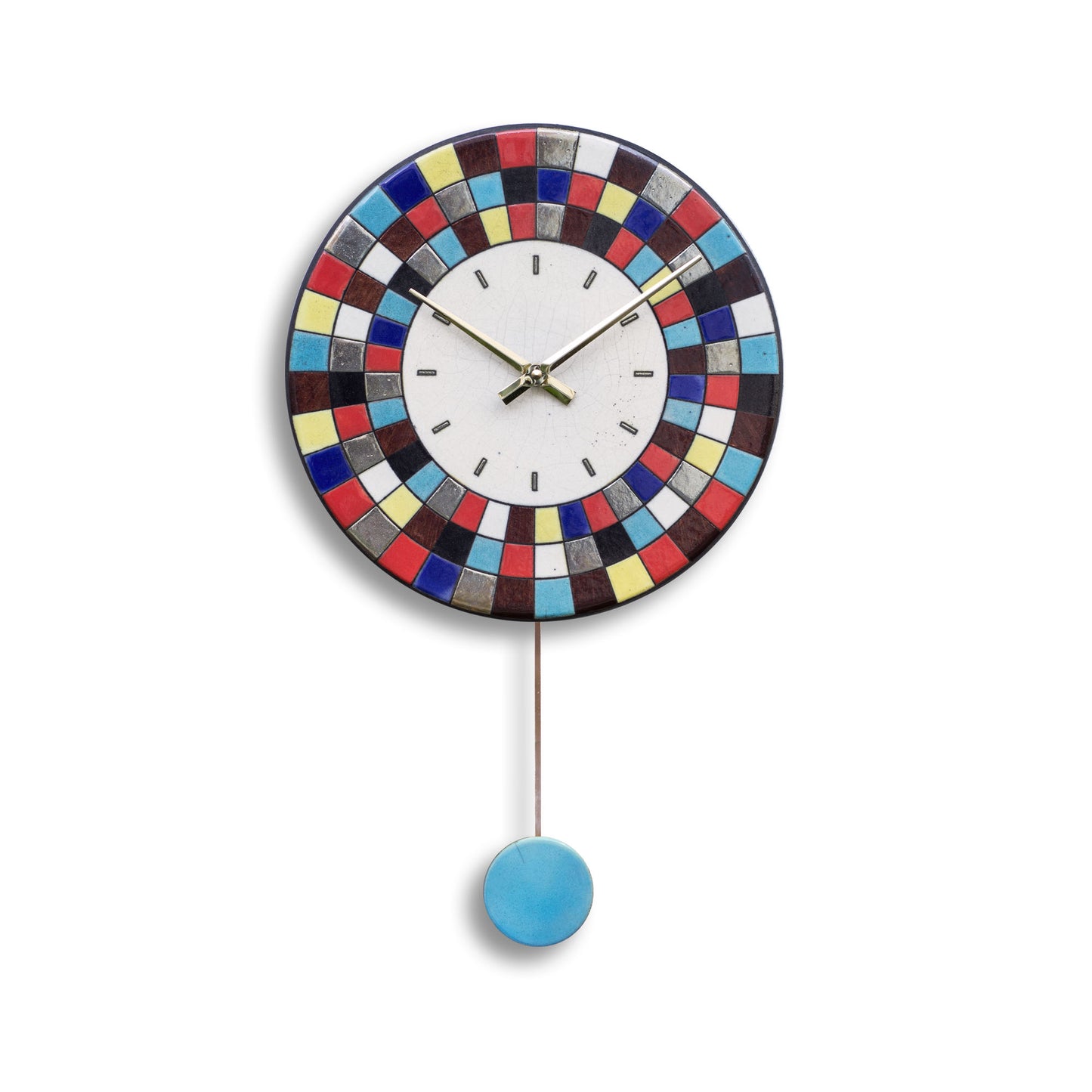 Orologio artigianale da parete in ceramica Raku design Mosaico Cromatico - Diametro 29 cm