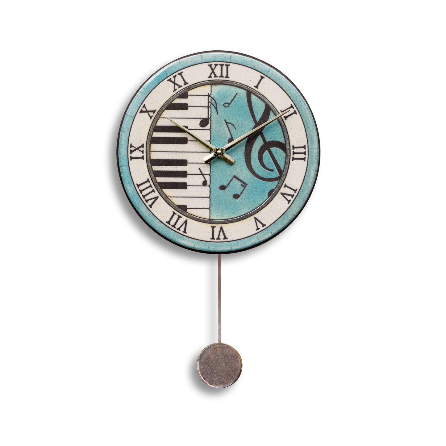 Orologio artigianale da parete in ceramica Raku design Sinfonia del Tempo - Diametro 29 cm