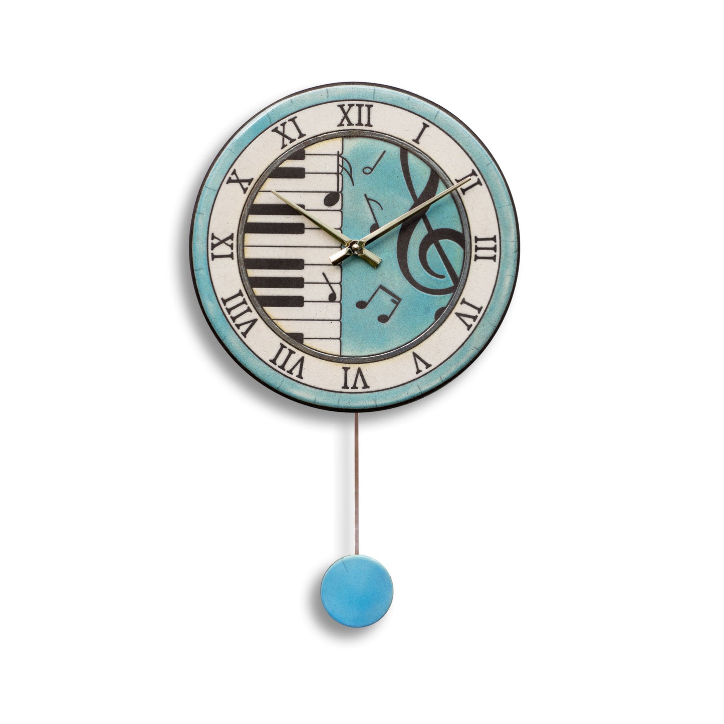Orologio artigianale da parete in ceramica Raku design Sinfonia del Tempo - Diametro 29 cm