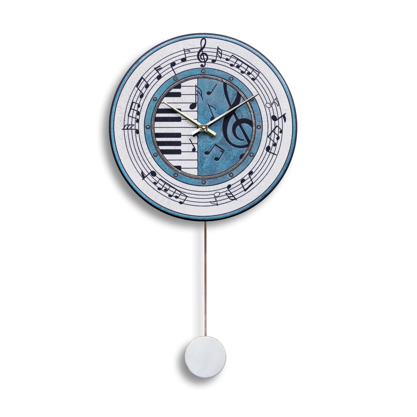 Orologio artigianale da parete in ceramica Raku design Melodia Visiva - Diametro 35 cm