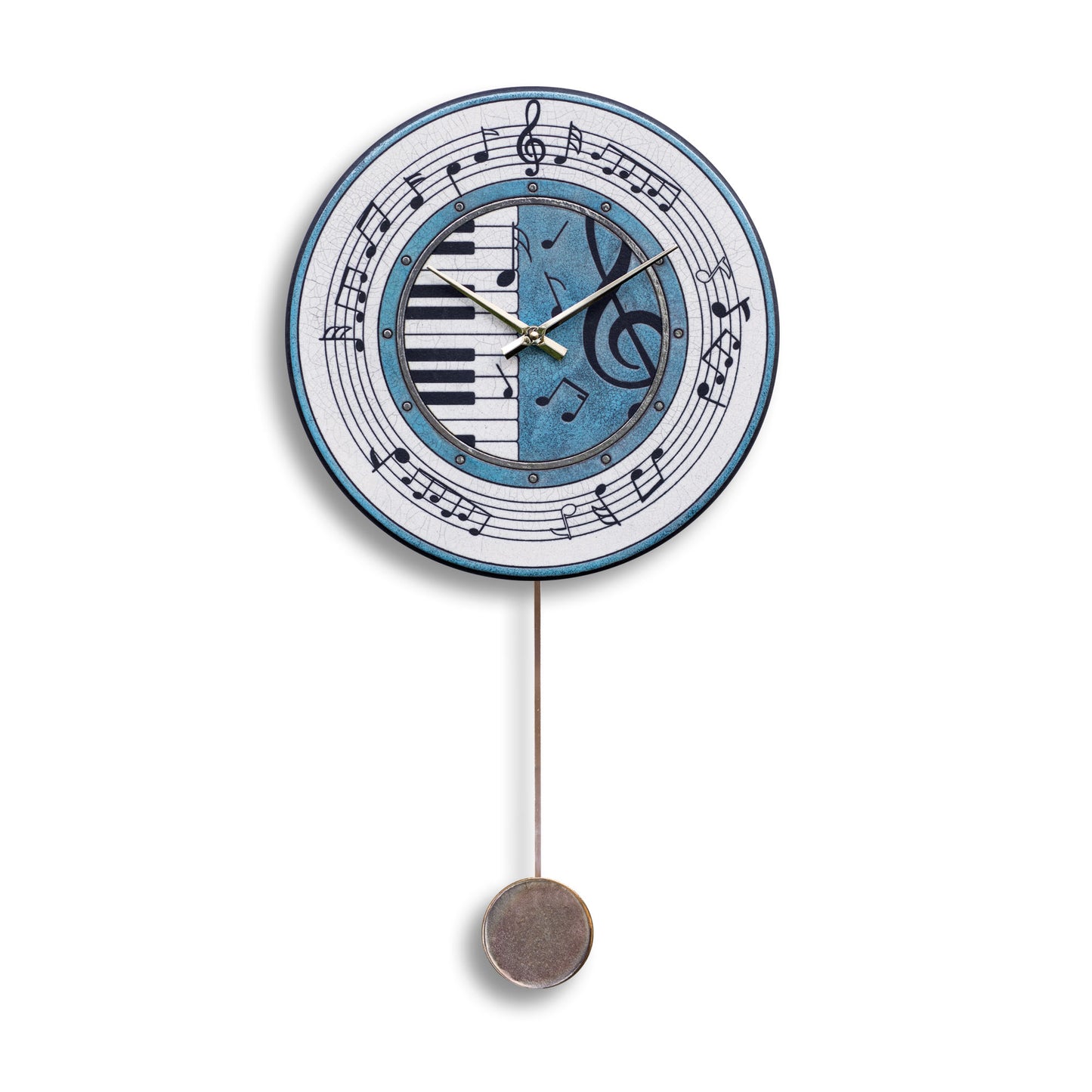 Orologio artigianale da parete in ceramica Raku design Melodia Visiva - Diametro 35 cm