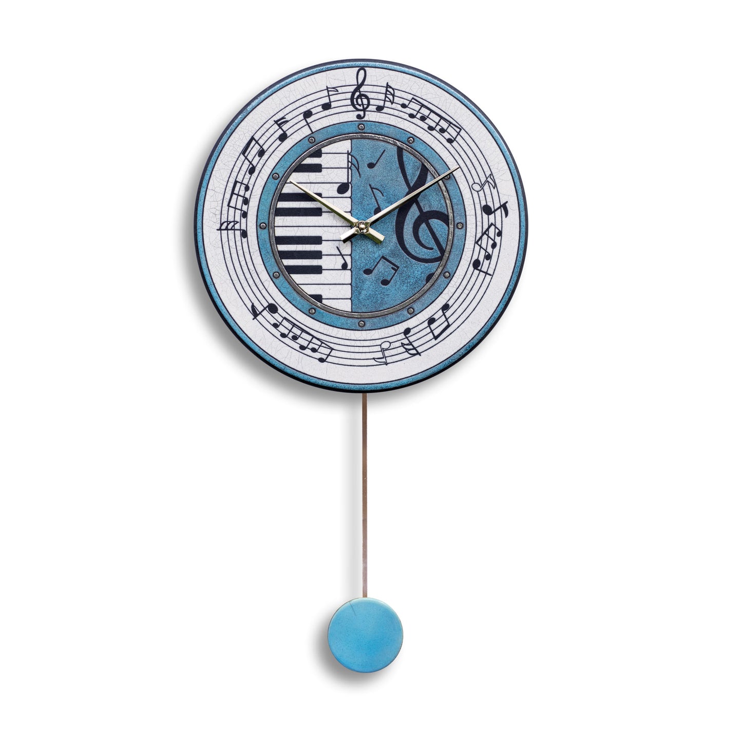 Orologio artigianale da parete in ceramica Raku design Melodia Visiva - Diametro 35 cm
