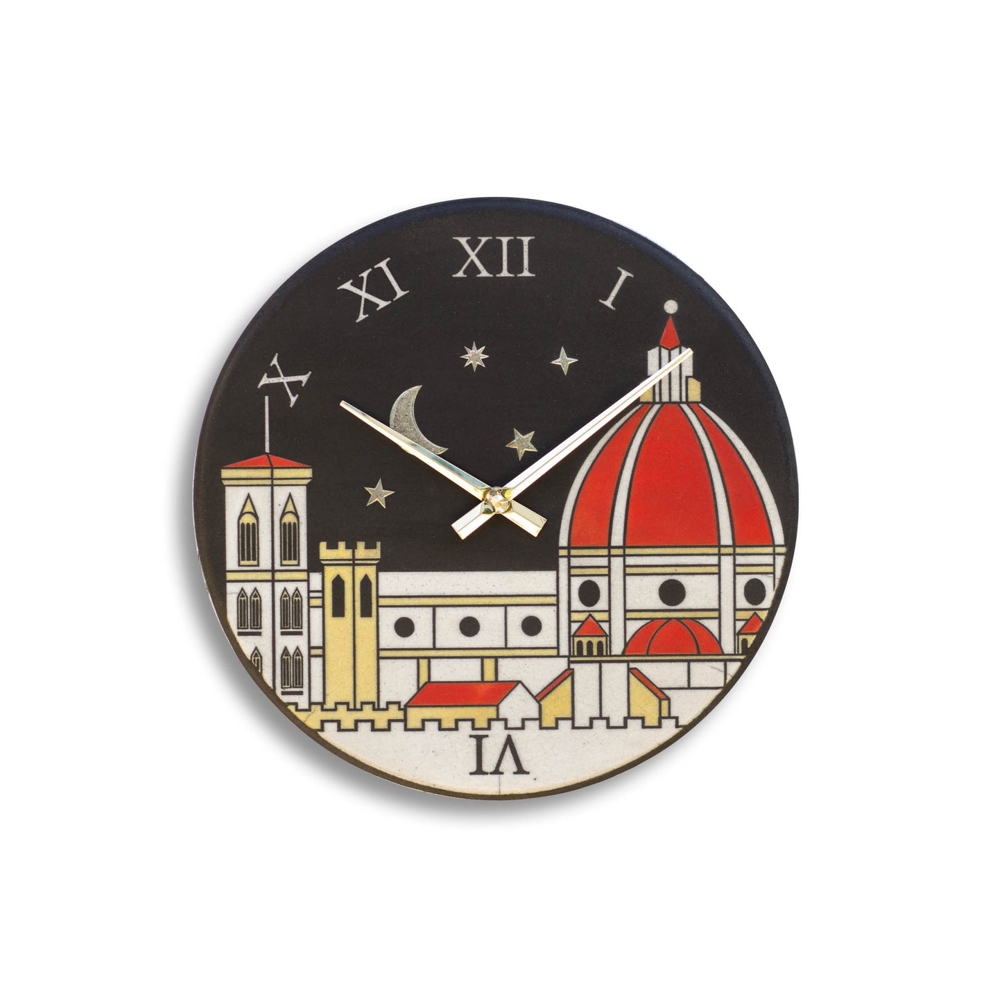 Orologio artigianale da parete in ceramica Raku design Firenze Notturna - Diametro 29 cm