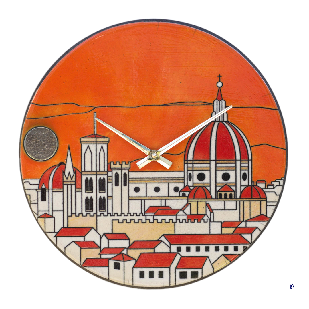 Orologio artigianale da parete in ceramica Raku design Firenze Dorata - Diametro 35 cm