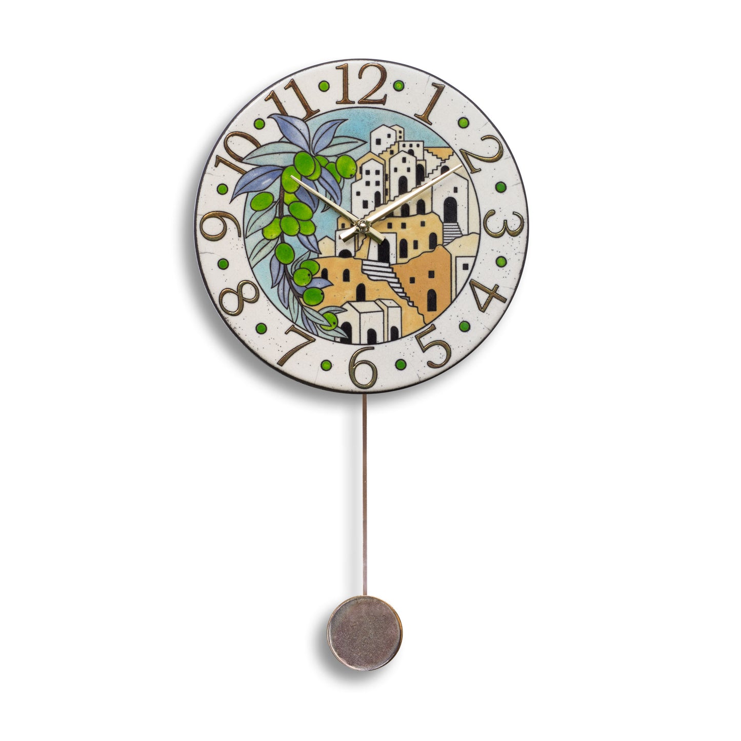 Orologio artigianale da parete in ceramica Raku design Mediterraneo in Scala - Diametro 35 cm