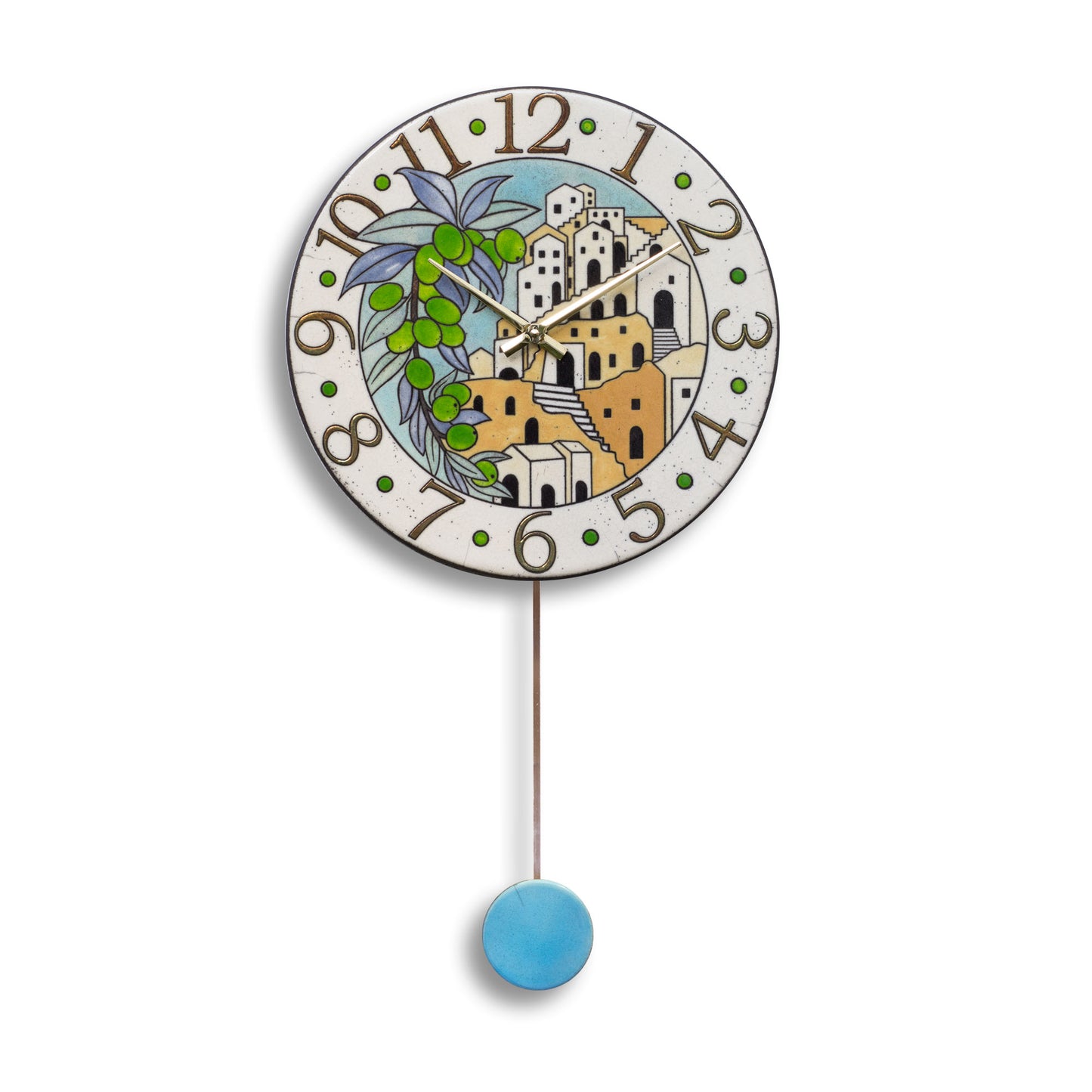 Orologio artigianale da parete in ceramica Raku design Mediterraneo in Scala - Diametro 35 cm