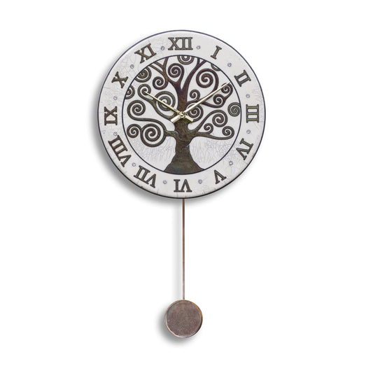 Orologio artigianale da parete in ceramica Raku design Albero delle Spirali - Diametro 35 cm