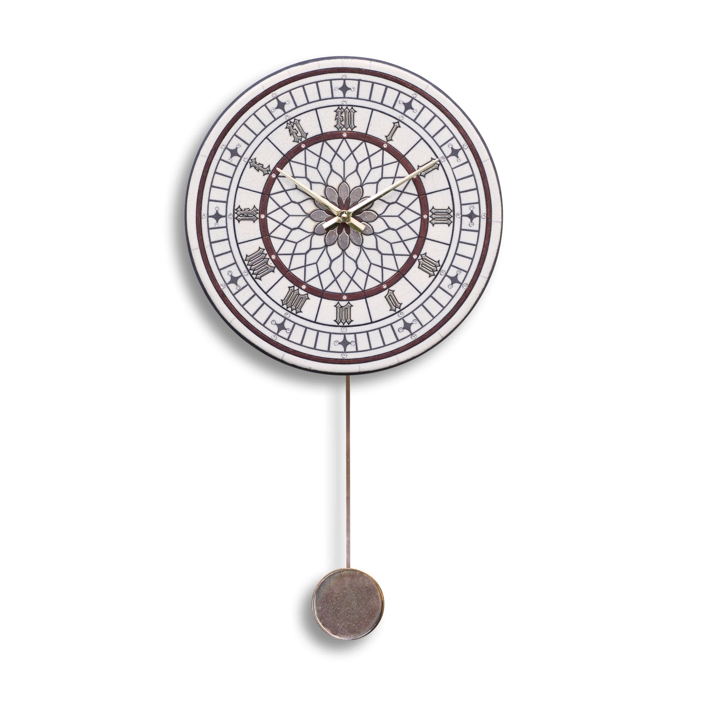 Orologio artigianale da parete in ceramica Raku design Rosone Celeste - Diametro 35 cm