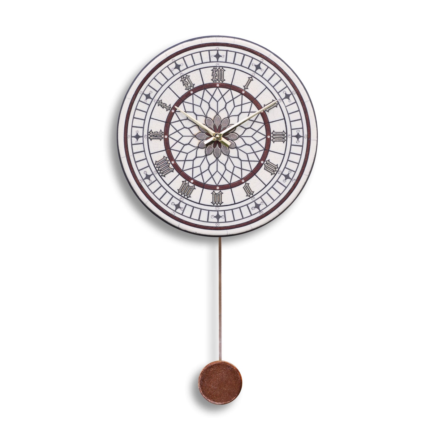 Orologio artigianale da parete in ceramica Raku design Rosone Celeste - Diametro 35 cm