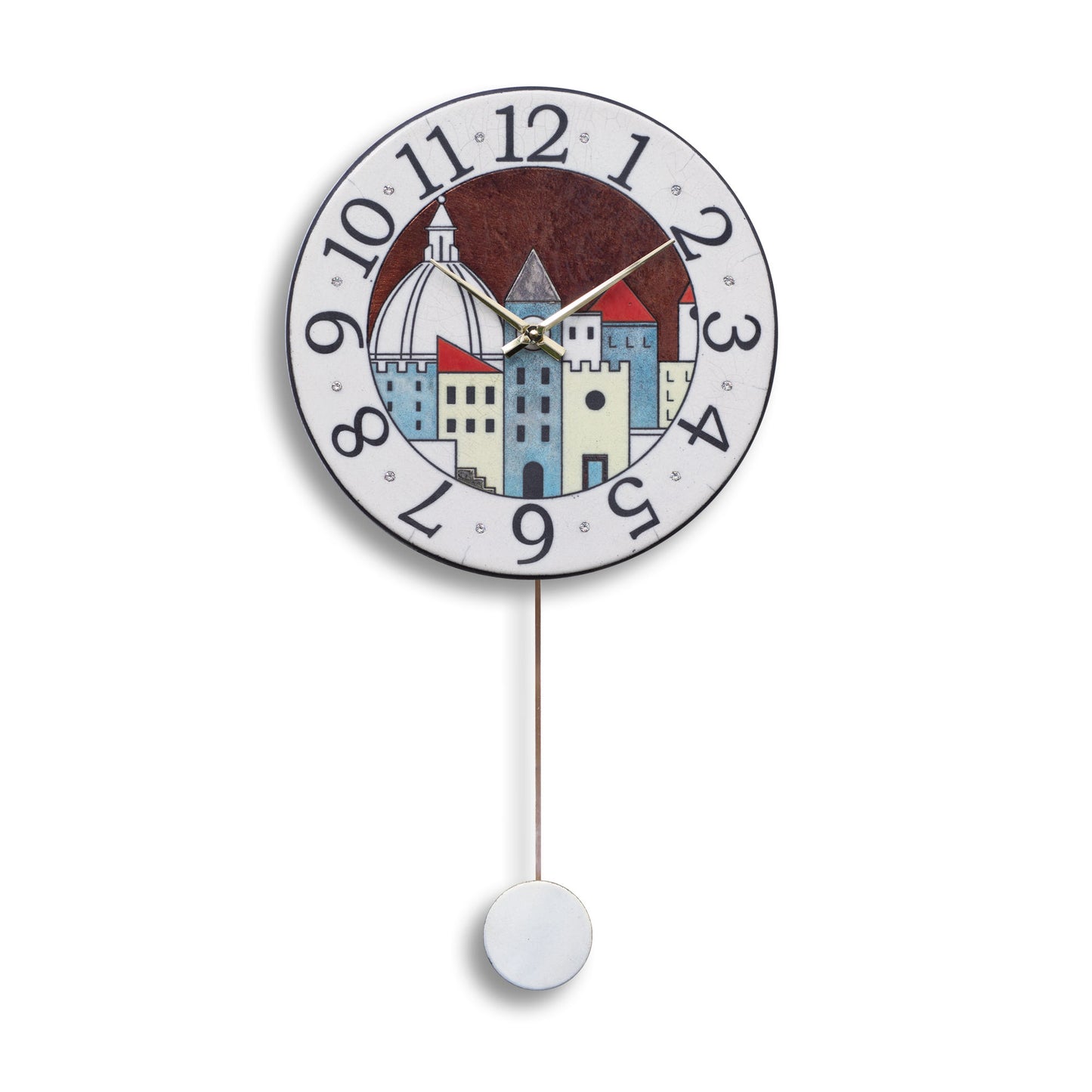 Orologio artigianale da parete in ceramica Raku design Città Incantata - Diametro 35 cm