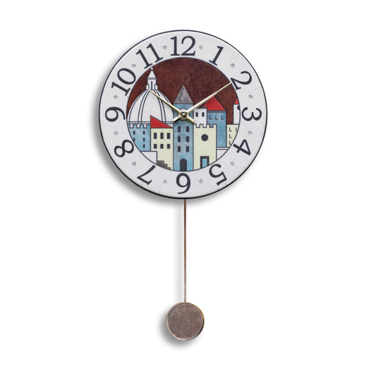 Orologio artigianale da parete in ceramica Raku design Città Incantata - Diametro 35 cm