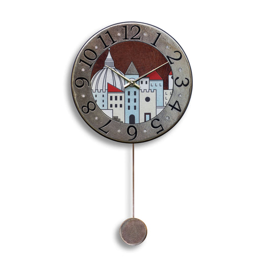 Orologio artigianale da parete in ceramica Raku design Città Preziosa - Diametro 35 cm