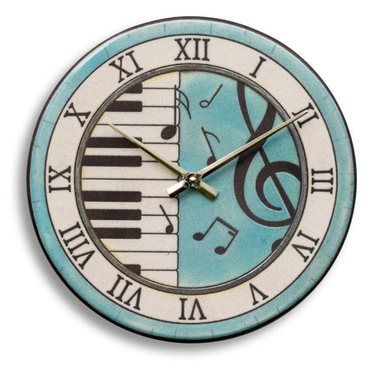 Orologio artigianale da parete in ceramica Raku design Sinfonia del Tempo - Diametro 29 cm