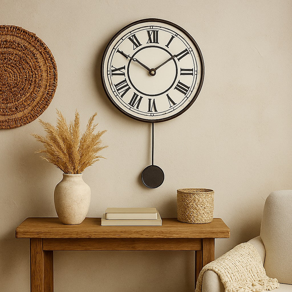 Orologio artigianale da parete in ceramica Raku design Classico Romano - Diametro 29 cm