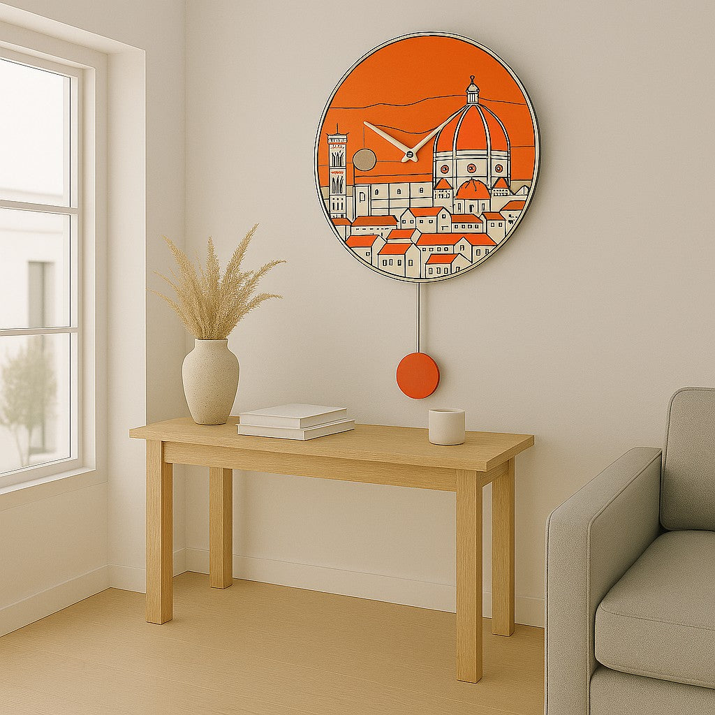 Orologio artigianale da parete in ceramica Raku design Firenze Dorata - Diametro 35 cm