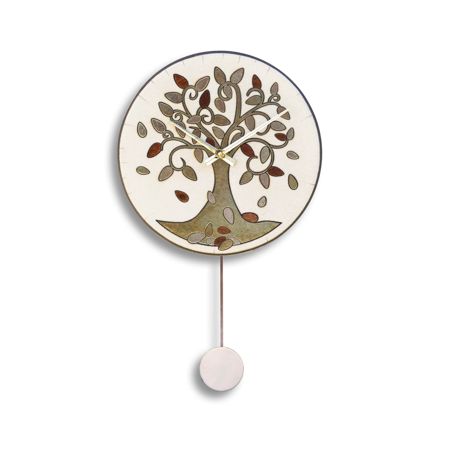 Orologio artigianale da parete in ceramica Raku design Albero della Vita - Diametro 29 cm