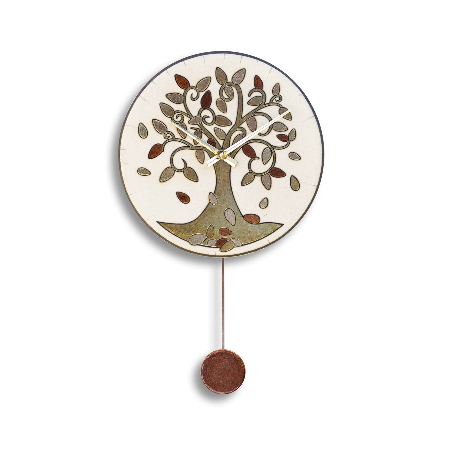 Orologio artigianale da parete in ceramica Raku design Albero della Vita - Diametro 29 cm