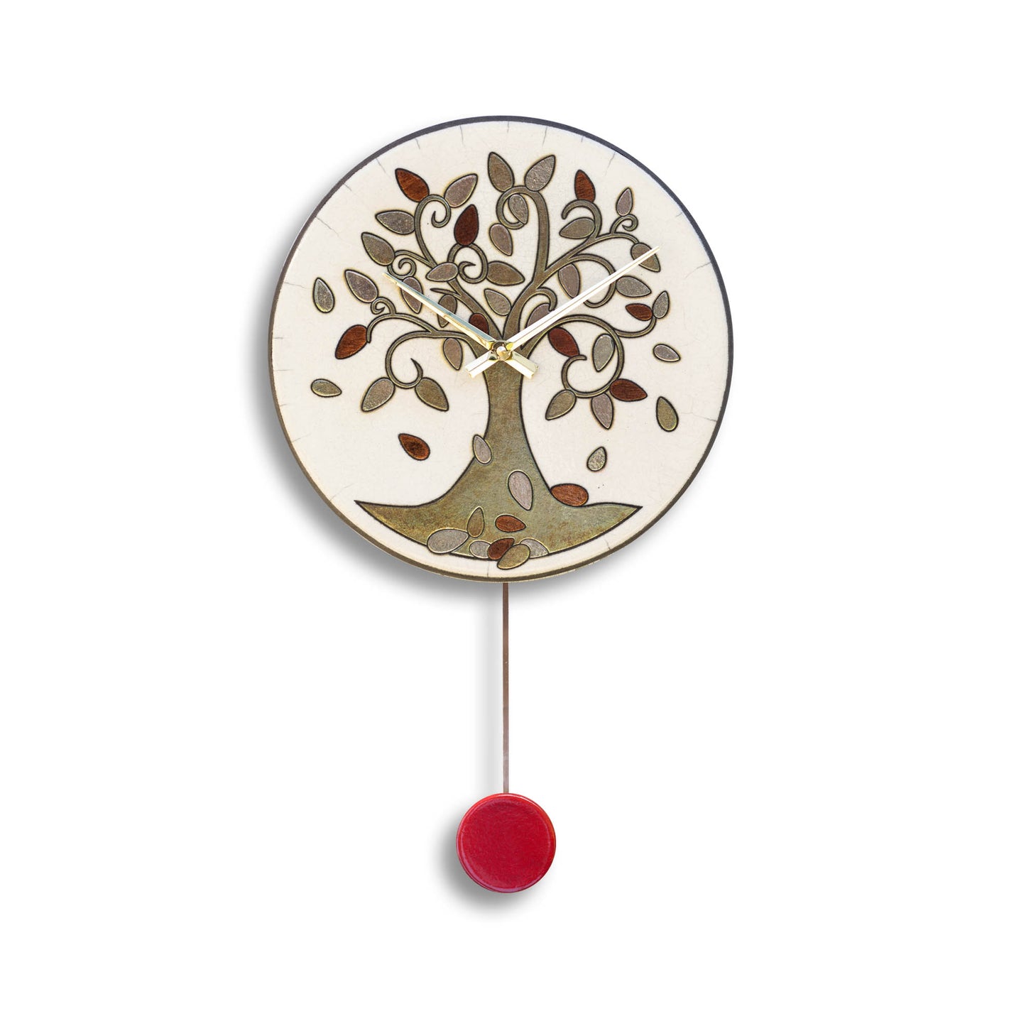 Orologio artigianale da parete in ceramica Raku design Albero della Vita - Diametro 29 cm